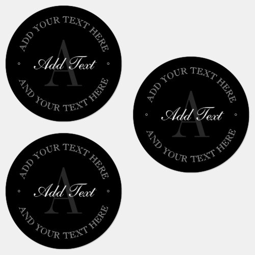 Elegant Black Grey  White Monogrammed Waterproof Labels