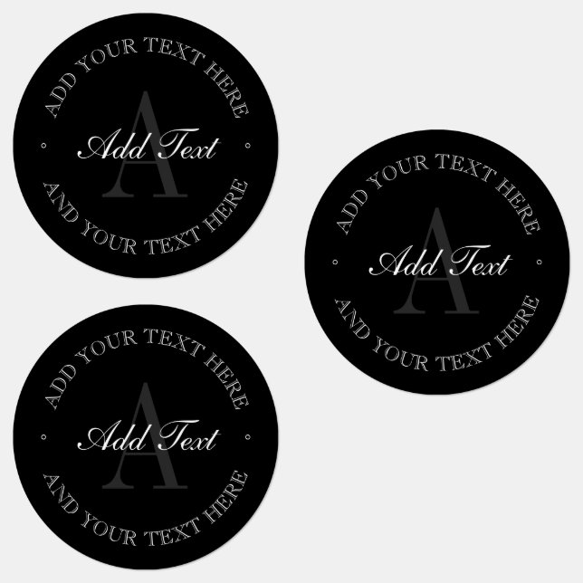 Elegant Black Grey & White Monogrammed Waterproof Labels (Group)