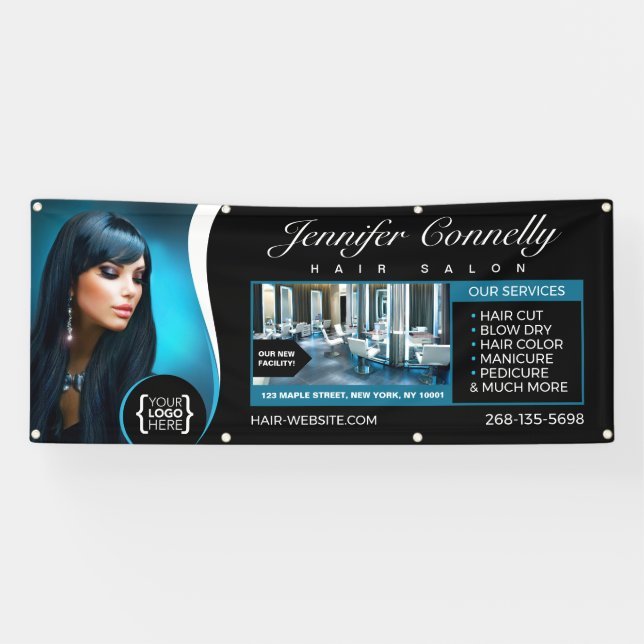 Elegant Black Hair Salon, Beauty Salon Banner (Horizontal)