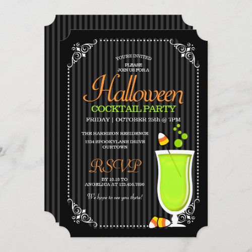 Elegant Black Halloween Cocktail Party Invitation