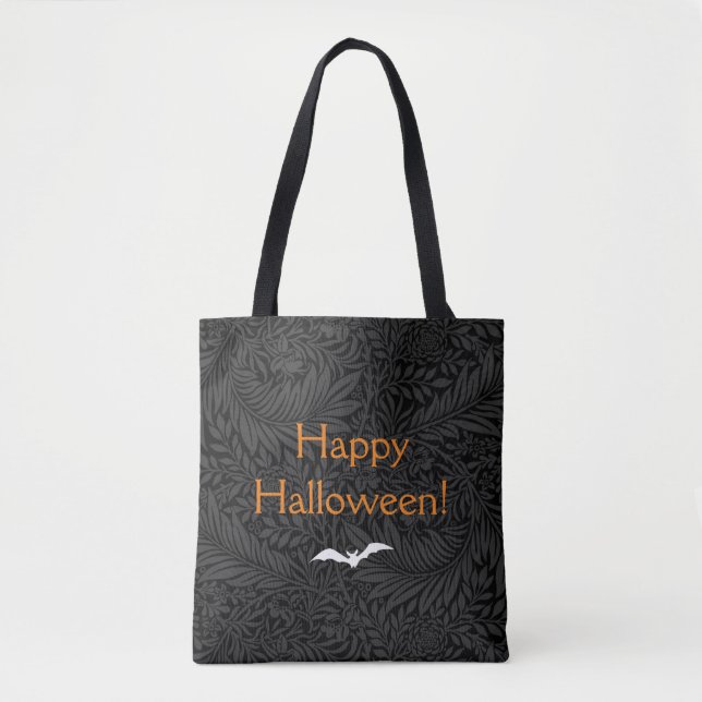 Elegant Black Halloween Floral Botanical  Tote Bag (Front)