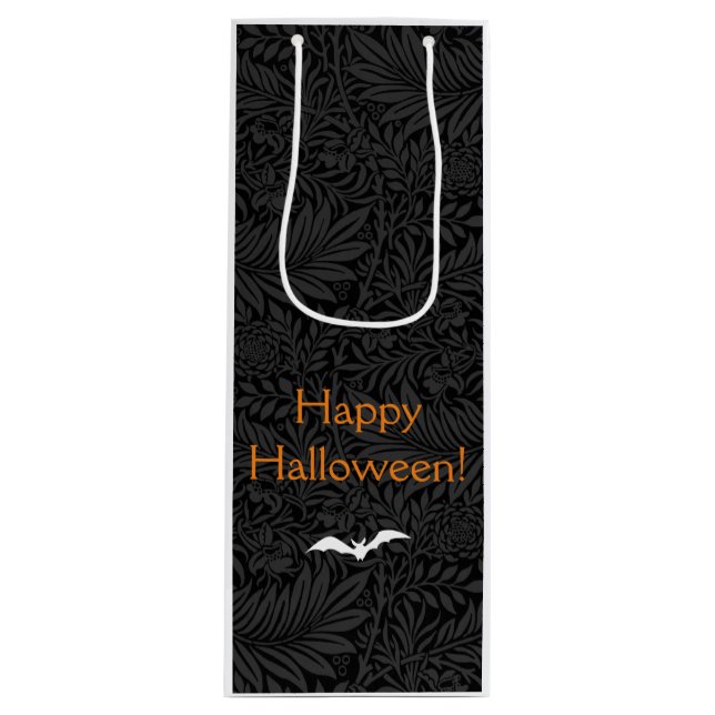 Elegant Black Halloween Floral Botanical  Wine Gift Bag (Front)