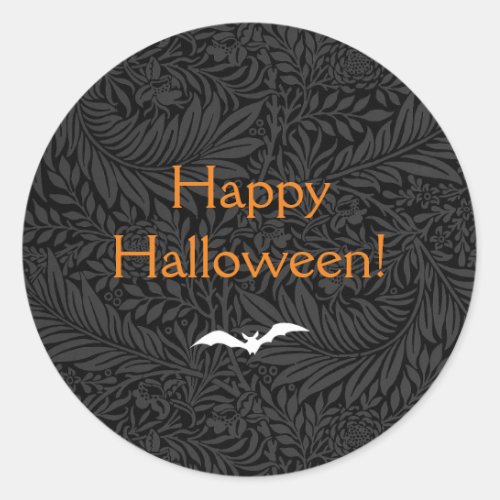 Elegant Black Halloween Floral Classic Round Sticker