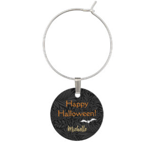 Elegant Black Halloween Floral Custom Single Wine Charm