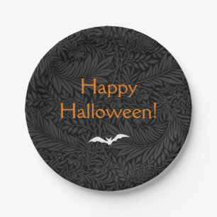 Elegant Black Halloween Floral Paper Plates