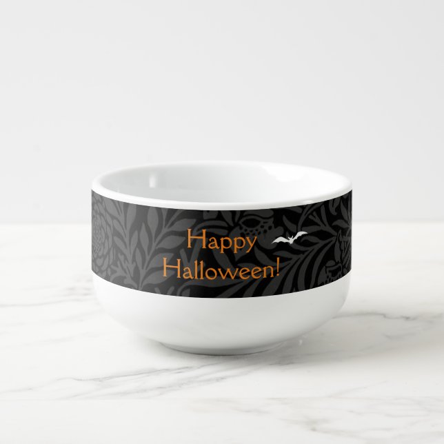 Elegant Black Halloween Floral Soup Mug (Front)