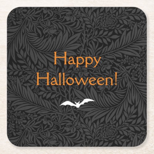 Elegant Black Halloween Floral Square Paper Coaster