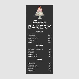 Elegant Black Hand-Drawn Cake Bakery Menu