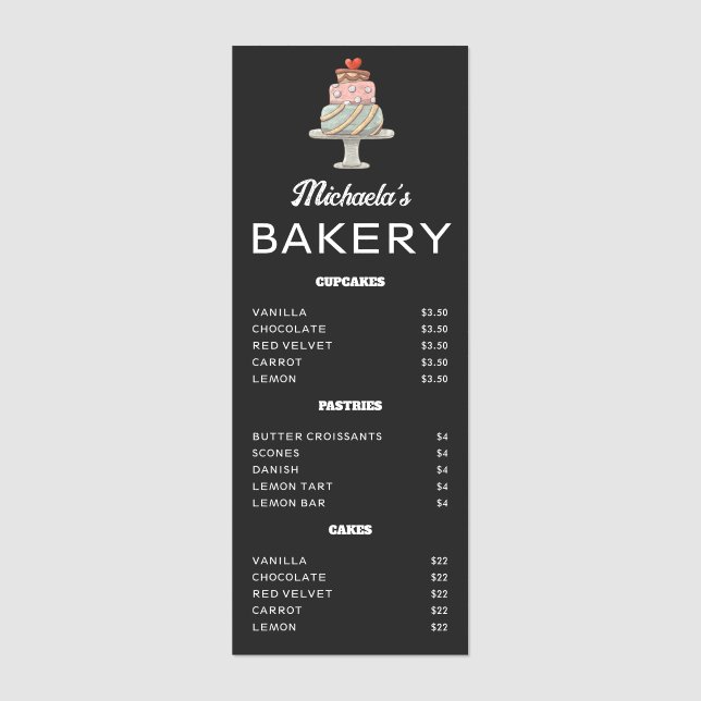 Elegant Black Hand-Drawn Cake Bakery Menu (Front)