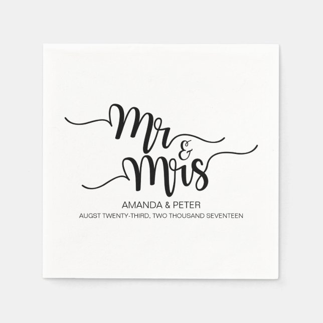 ELEGANT BLACK HANDWRITTEN LOVE WEDDING PAPER NAPKI NAPKINS (Front)