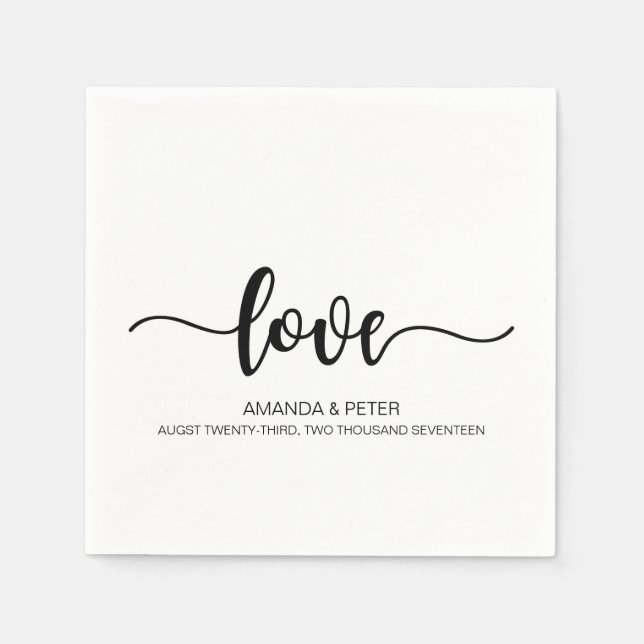 ELEGANT BLACK HANDWRITTEN LOVE WEDDING PAPER NAPKI NAPKINS (Front)