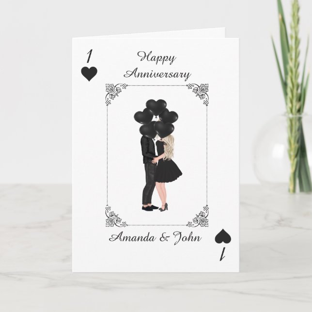 Elegant Black Happy Anniversary Personalized Card  (Front)