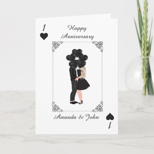 Elegant Black Happy Anniversary Personalized Card 