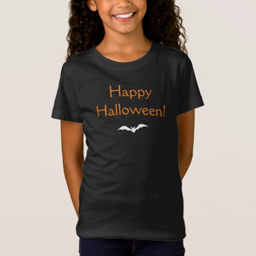 Elegant Black Happy Halloween with Flying Bat T_Shirt