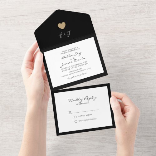Elegant Black Heart All in One Wedding Invitation