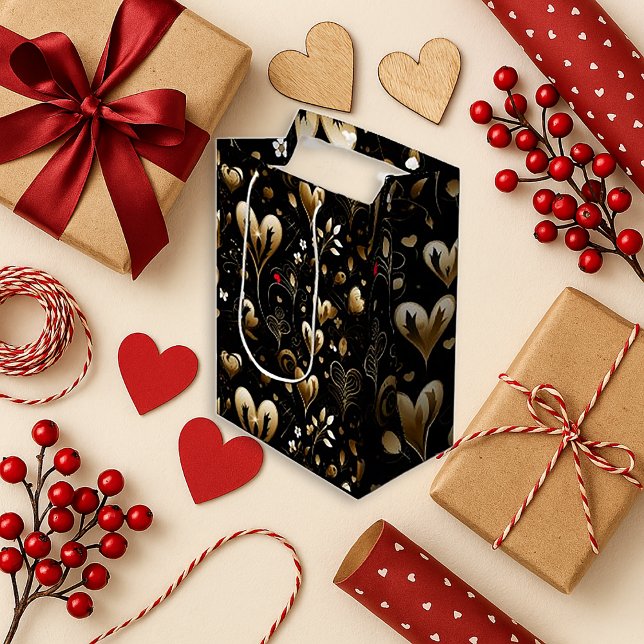 Elegant Black Heart Romance Medium Gift Bag (Creator Uploaded)