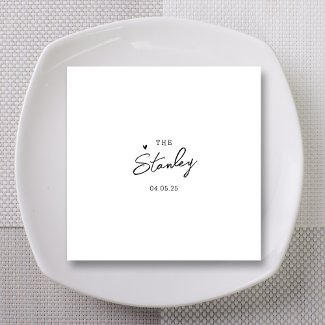 Elegant Black Heart Script on Custom White Wedding