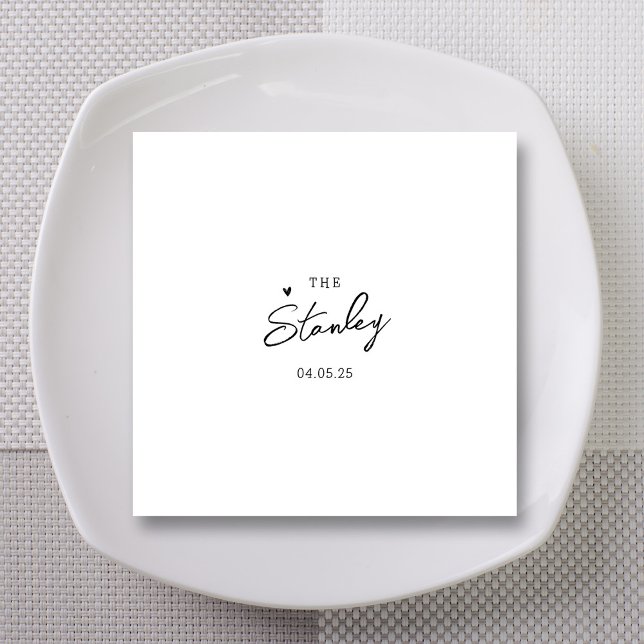 Elegant Black Heart Script on Custom White Wedding Napkins (Elegant Black Heart Script on Custom White Wedding Napkins)