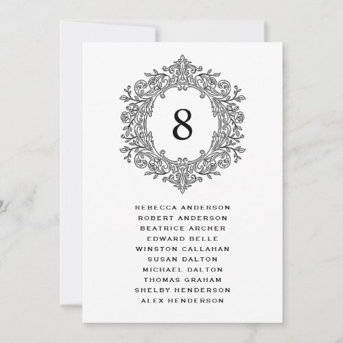 Elegant Black Heirloom Crest Wedding Seating Card