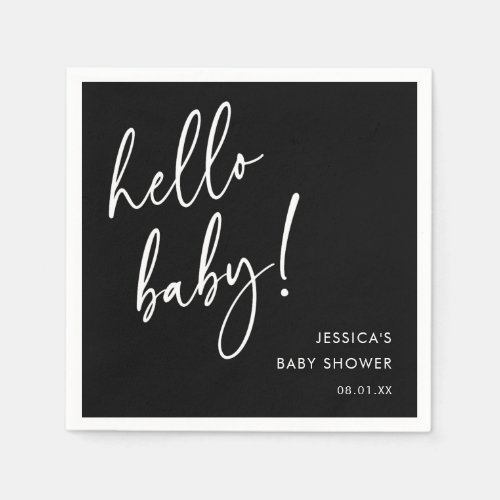 Elegant Black Hello Baby Shower Napkins