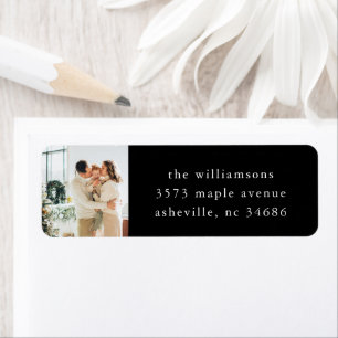 Elegant Black Holiday Photo Return Address Label