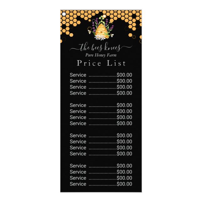 Elegant Black Honey Price List | Custom Price list Rack Card (Front)