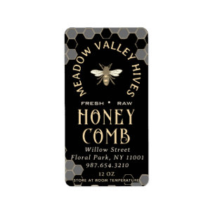Elegant Black HONEYCOMB with Comb Pattern & Bee Label