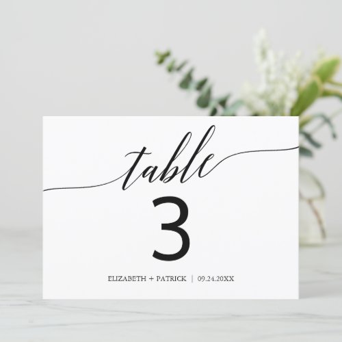 Elegant Black Horizontal Table Number 5x7