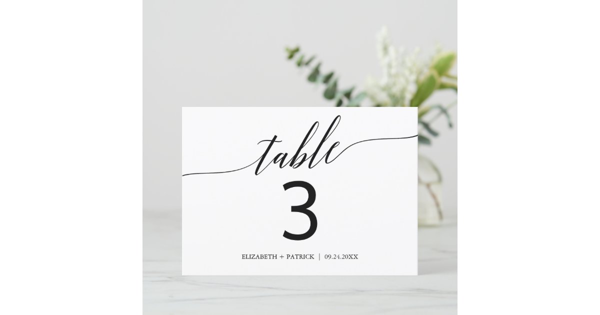 Elegant Black Horizontal Table Number 5x7