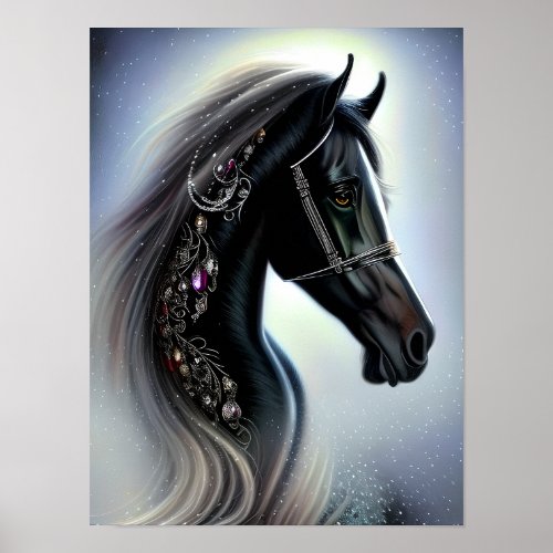 Elegant Black Horse Equine Fantasy Art Poster