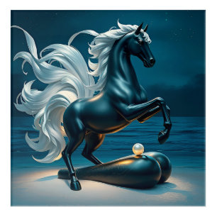 Elegant Black Horse Figurine with Flowing Hair Acrylic Print