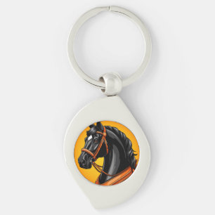 Elegant Black Horse Portrait Keychain