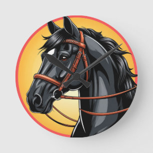 Elegant Black Horse Portrait Round Clock
