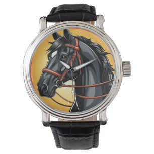 Elegant Black Horse Portrait Watch