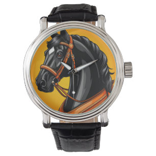 Elegant Black Horse Portrait Watch