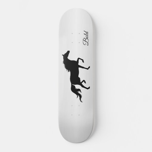 Elegant black horse silhouette on gray gradient skateboard