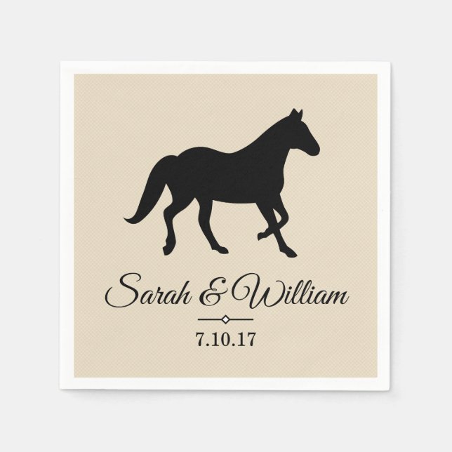 Elegant Black Horse Silhouette | Personalized Napkins (Front)