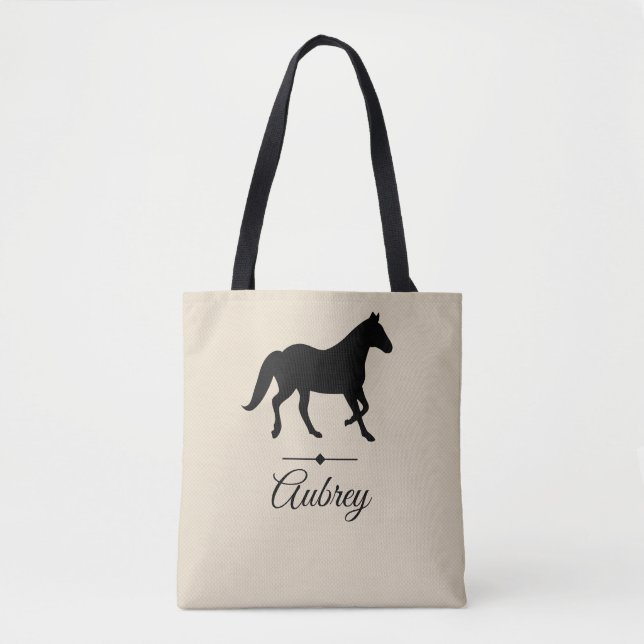Elegant Black Horse Silhouette | Personalized Tote Bag (Front)