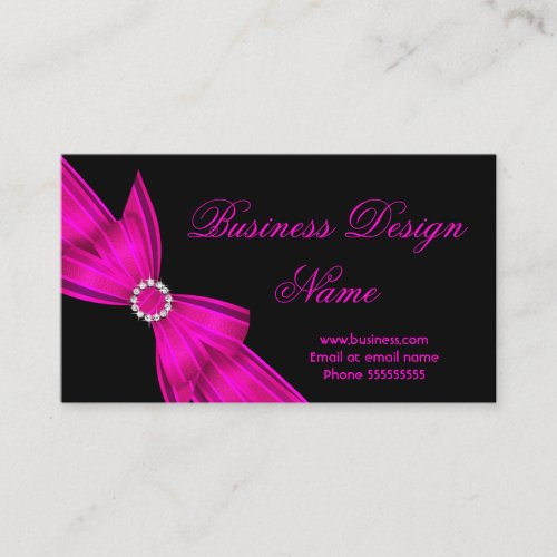 Elegant Black Hot Pink Diamond Bow Design 2 Business Card