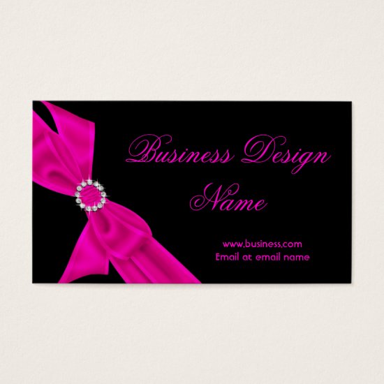 Elegant Black Hot Pink Diamond Bow Design Business Card
