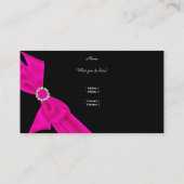 Elegant Black Hot Pink Diamond Bow Design Business Card (Back)