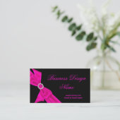 Elegant Black Hot Pink Diamond Bow Design Business Card (Standing Front)
