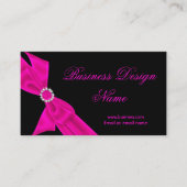 Elegant Black Hot Pink Diamond Bow Design Business Card (Front)