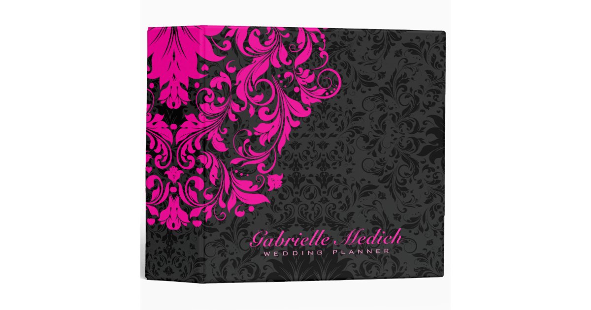 Elegant Black &amp; Hot Pink Floral Vintage Damasks Binder | Zazzle