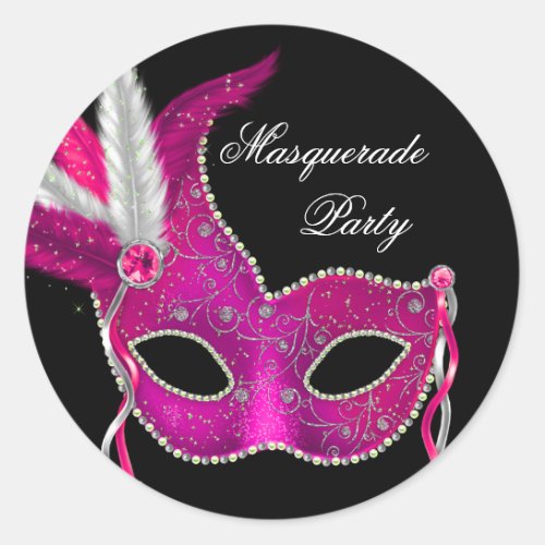 Elegant Black Hot Pink Masquerade Party Stickers