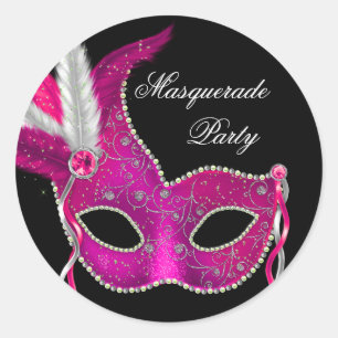 Elegant Black Hot Pink Masquerade Party Stickers