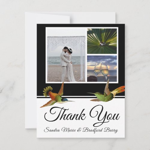 Elegant Black Hummingbird Wedding Photo collage Thank You Card