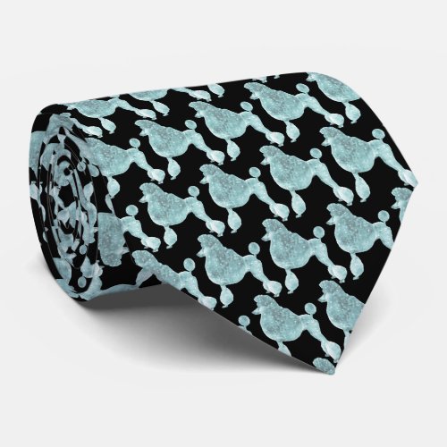 Elegant Black  Ice Blue Poodle Neck Tie
