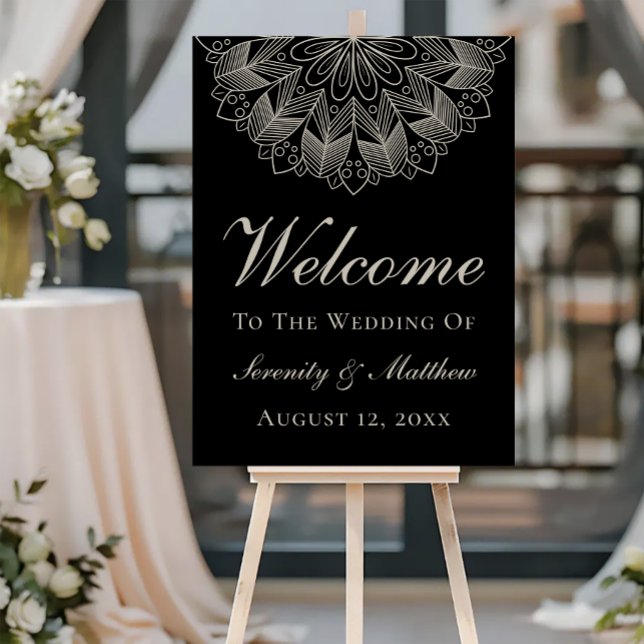 Elegant Black Indian Mandala Welcome Wedding Sign (Creator Uploaded)