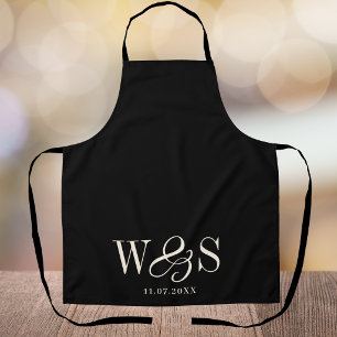 Elegant black initial wedding couples apron